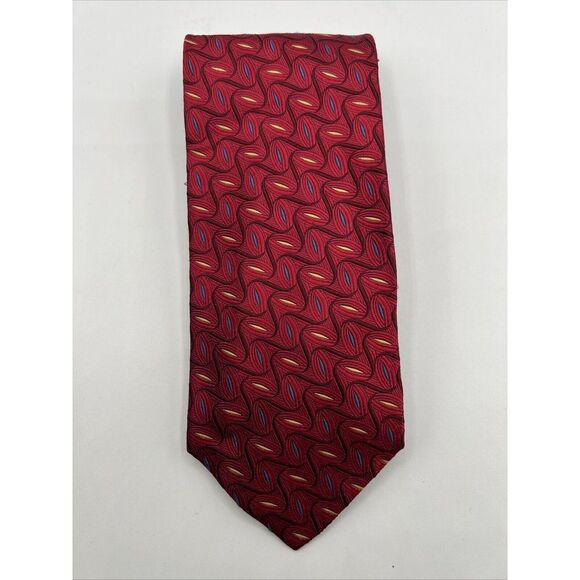 JOS. A. BANK Reserve Men's Silk Necktie‎ ITALY Designer Geometric Red Multicolor - Picture 5 of 9